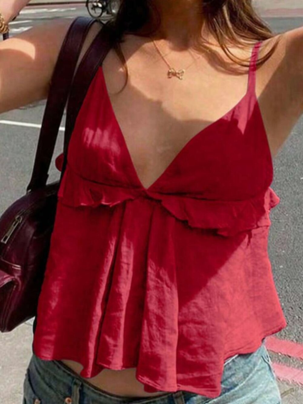 Red frill tank top